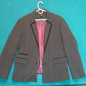 21men Charcoal Gray Blazer with Black Trim and Pink Lining